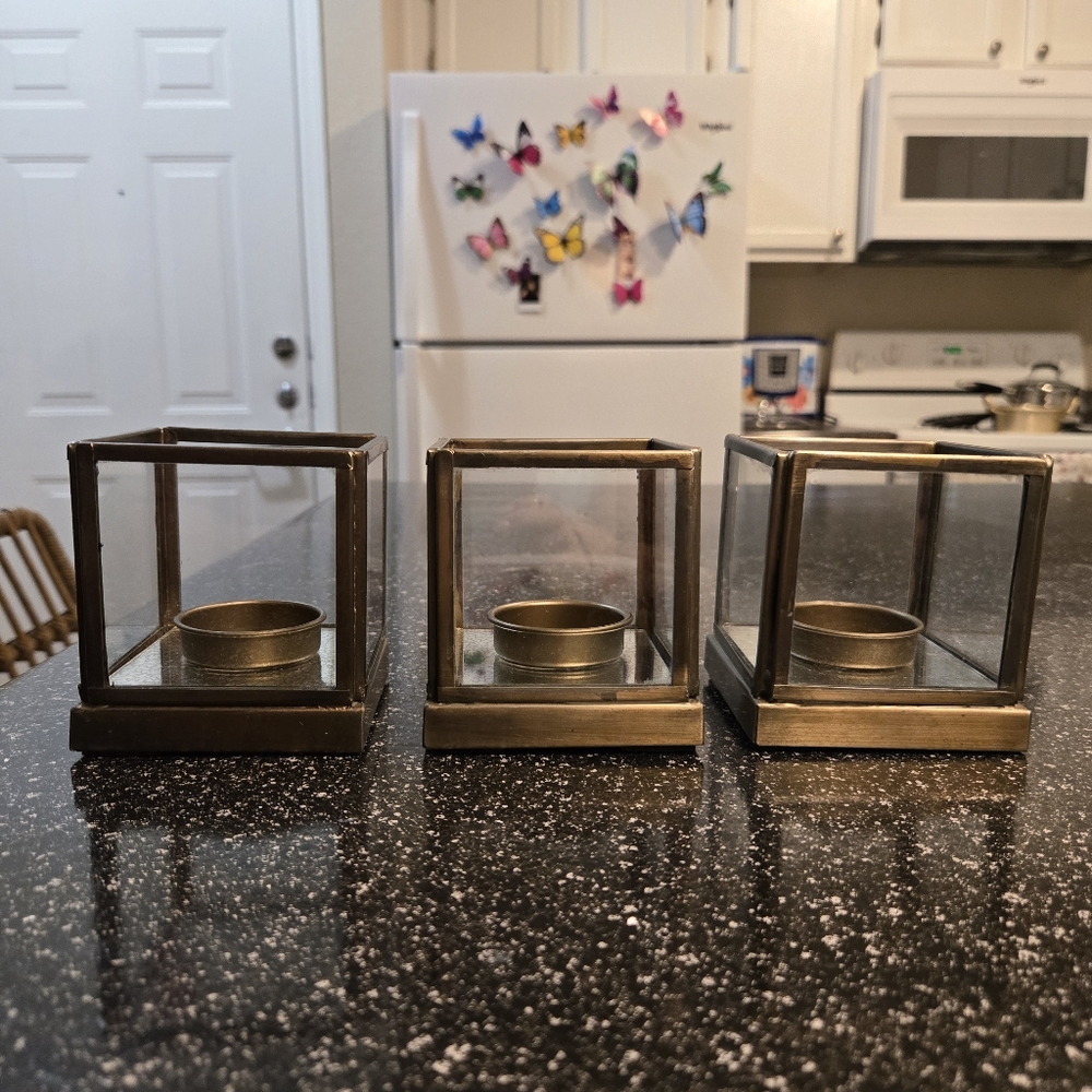 Ballard Designs Le Marais Brass Glass Tealight Candle Holders Set of 3
